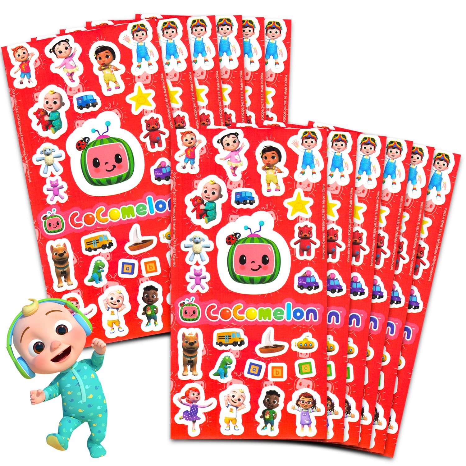 Photo 1 of CoComelon Party Favors for Boys & Girls Bundle ~ 12 Pack Sticker Sheets for Kids Birthday Party Goodie Bags Party Supplies Set