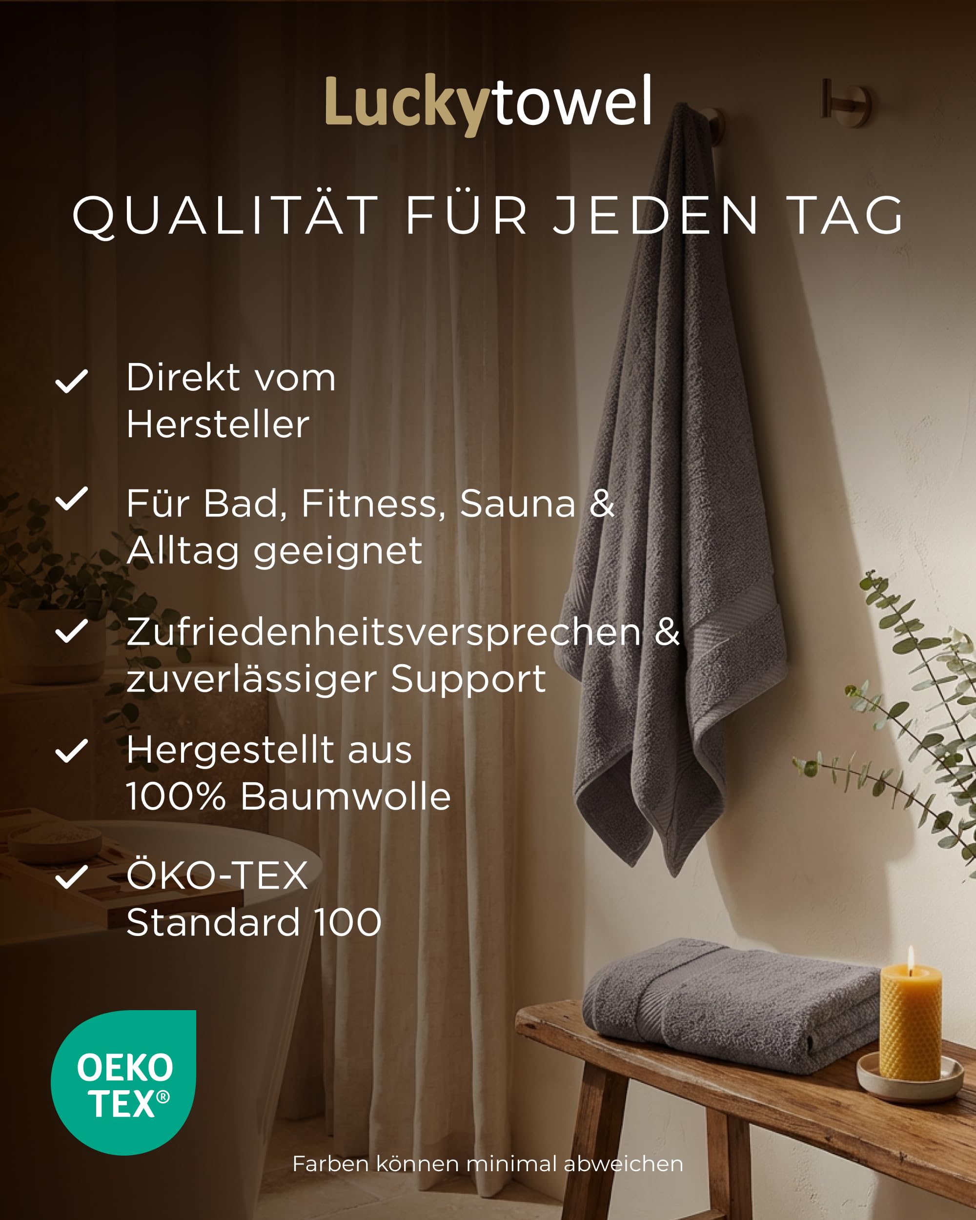 Luckytowel Handtücher Set 50x100 cm – Oeko-TEX Handtuch-Set aus 100% Baumwolle mit 600 g/m² – Frottiertücher mit Aufhängeschlaufe – flauschig & saugstark – Frottee Handtuchset – 10er Pack Anthrazit 8