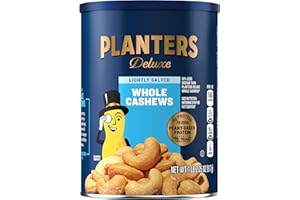PLANTERS Deluxe Lightly Salted Whole Cashews, Party Snacks, Plant-Based Protein 18.25oz (1 Canister)
