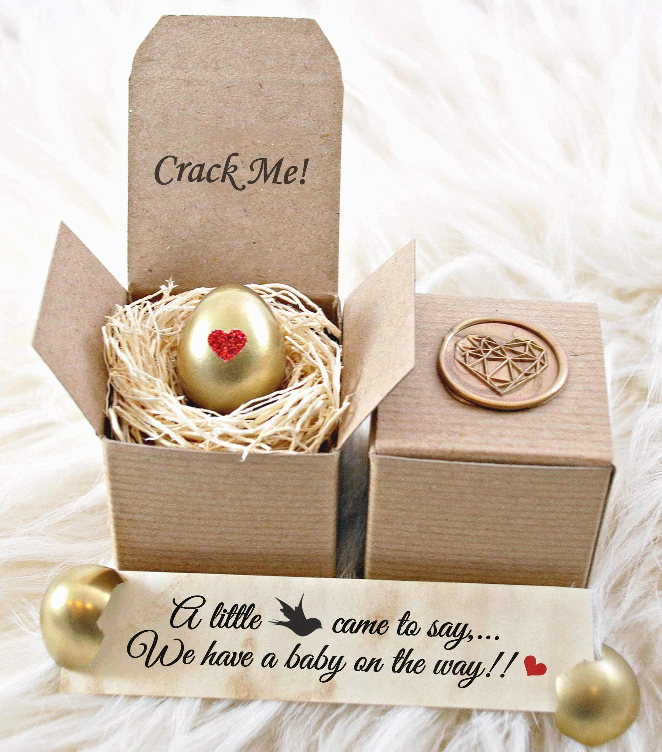 Pregnancy Announcement Gift - Surprise Pregnancy Reveal (Gold w/Heart)