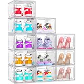 ARSTPEOE 12-Pack Shoe Storage Boxes Clear Magnetic Stackable | Upgraded Harder Material, Stackable Space-saving, Fits Sneakers &amp; Boots, Clear Magnetic Front Door