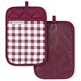KitchenAid Gingham Pot Holder 2-Pack Set, Beet, 7"x10"