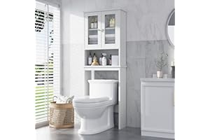 Meilocar Over The Toilet Storage Cabinet, Bathroom Storage Organizer Over Toilet, Space Saver W/Adjustable Shelf & Open Shelf, White