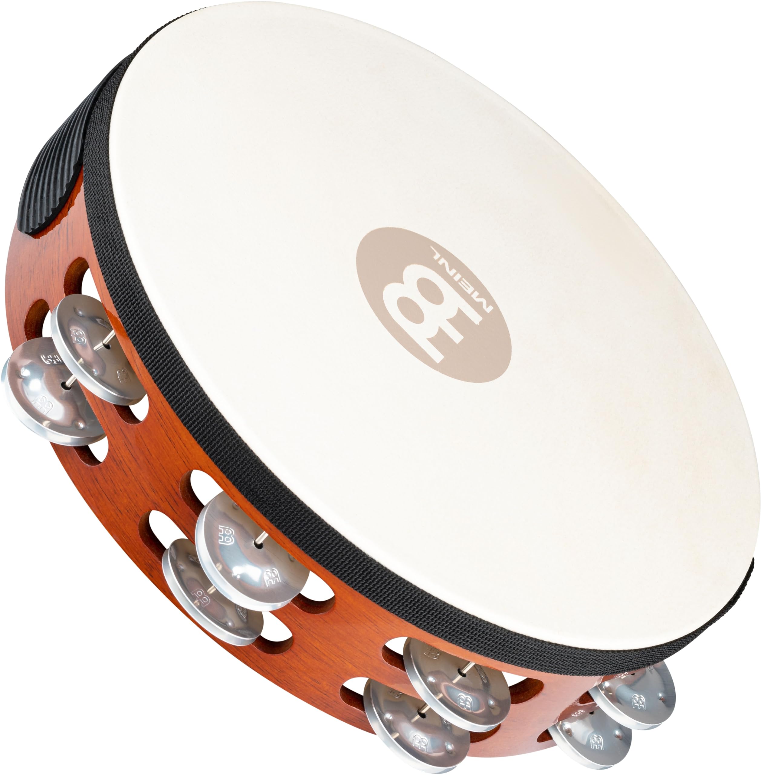 Meinl Percussion Traditional Headed Tambourine - With Goat Skin Head - 10-inch Diameter - Siam Oak / Aluminum, Antique Brown / Natural (TAH2A-AB)