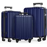 SHOWKOO Luggage Sets 3 Piece 100% PC Ultra Tough Hardside Expandable Suitcases Sets with TSA Lock Double Spinner Wheels (20in/24in/28in, Blue)