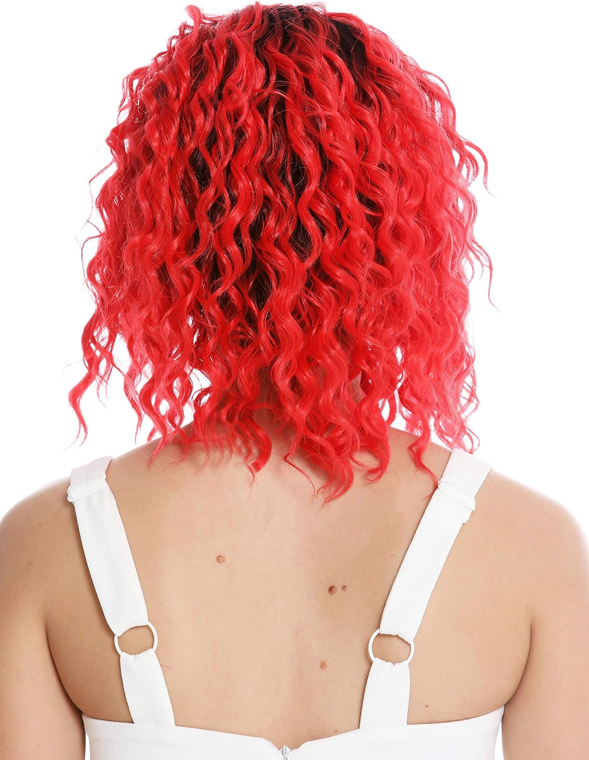 WIG ME UP - VK-15-MF-REDYS1B women's quality wig short shoulder length lace front partial monofilament very curly ombre black red - Image 5