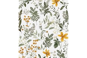 Vintage Leaf Wallpaper Peel and Stick,Green Yellow Floral Contact Paper 17.5" x 393", Botanical Flower Wall Paper Self Adhesi