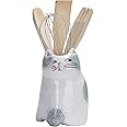 Bico Cartoon Cat Utensil Holder, Handpainted Stoneware, Dishwasher Safe