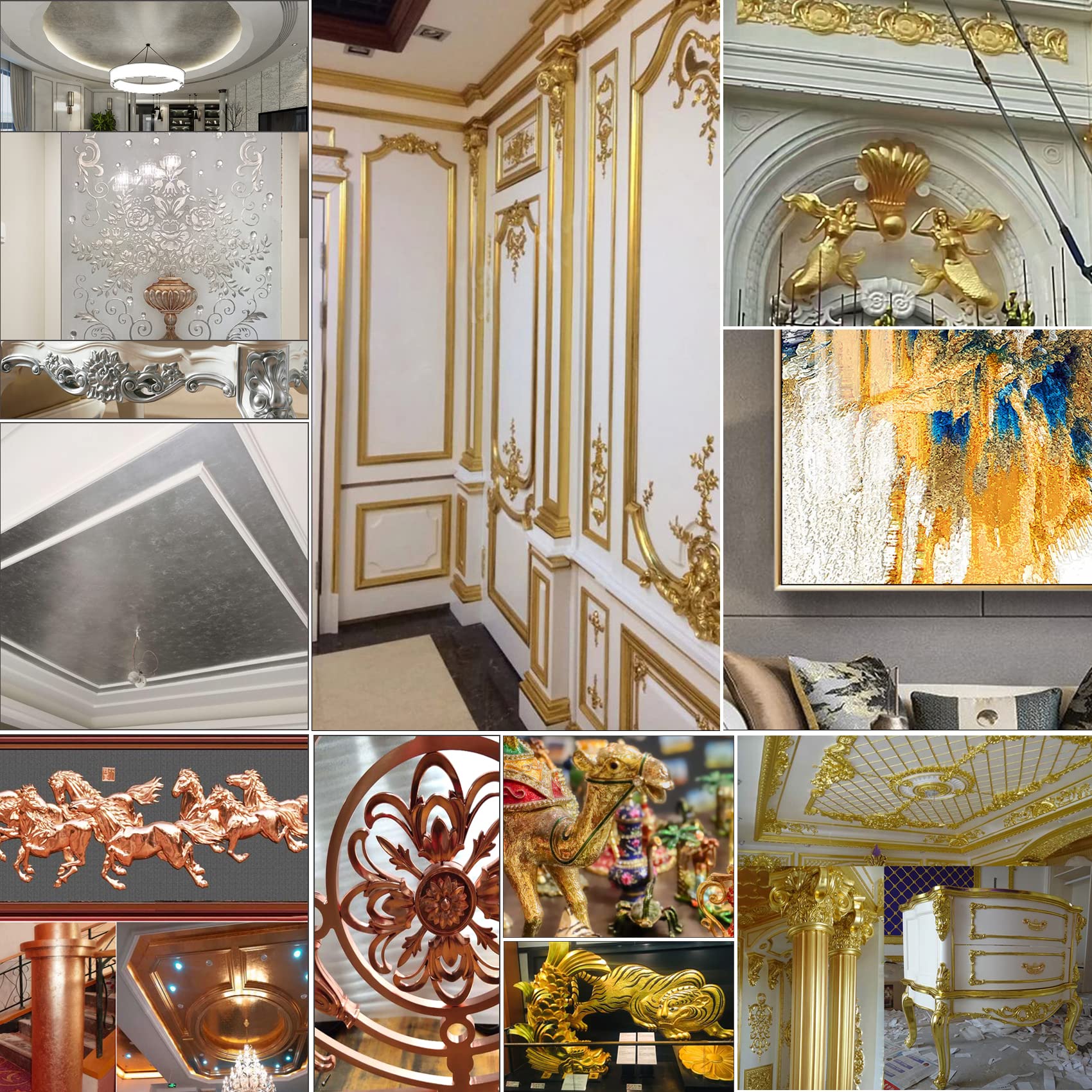 Yuegit 300 Pieces Imitation Gold Leaf Sheets : Gold Foil Sheets for Resin, DIY Art, Gilding Crafts, Paintings, Nail Art, Frames, Home Decoration 5.5X5.5 Inch (Gold,Silver,Rose Gold Each 100 pcs)