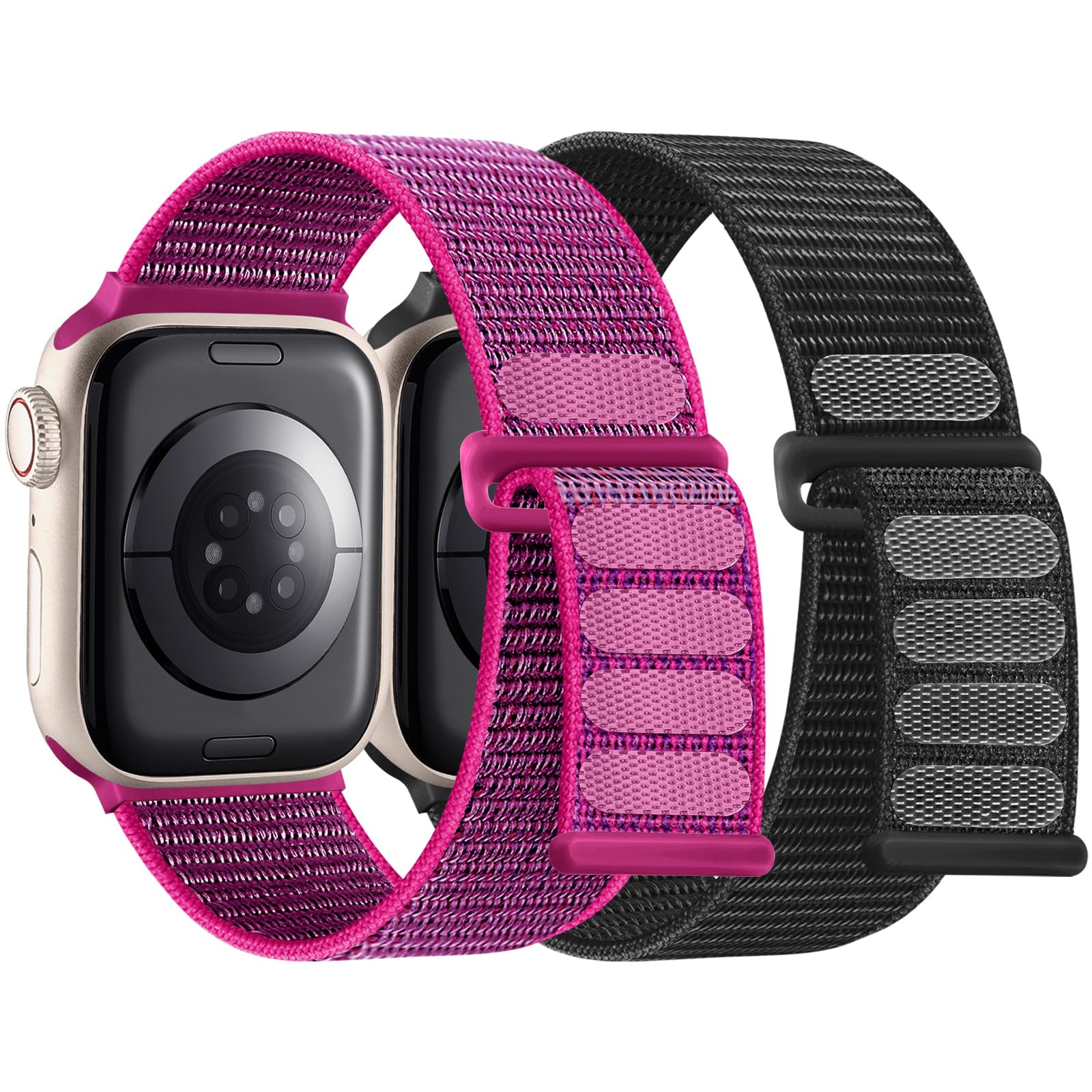 WJK Wristbands Compatible with Apple Watch 38mm 40mm 41mm 42mm 44mm 45mm Women Men, 2 Pack Stretchy Nylon Solo Loop Bands Adjustable Braided Sport Elastic Straps for iWatch Ultra Ultra2 SE Series 9 8