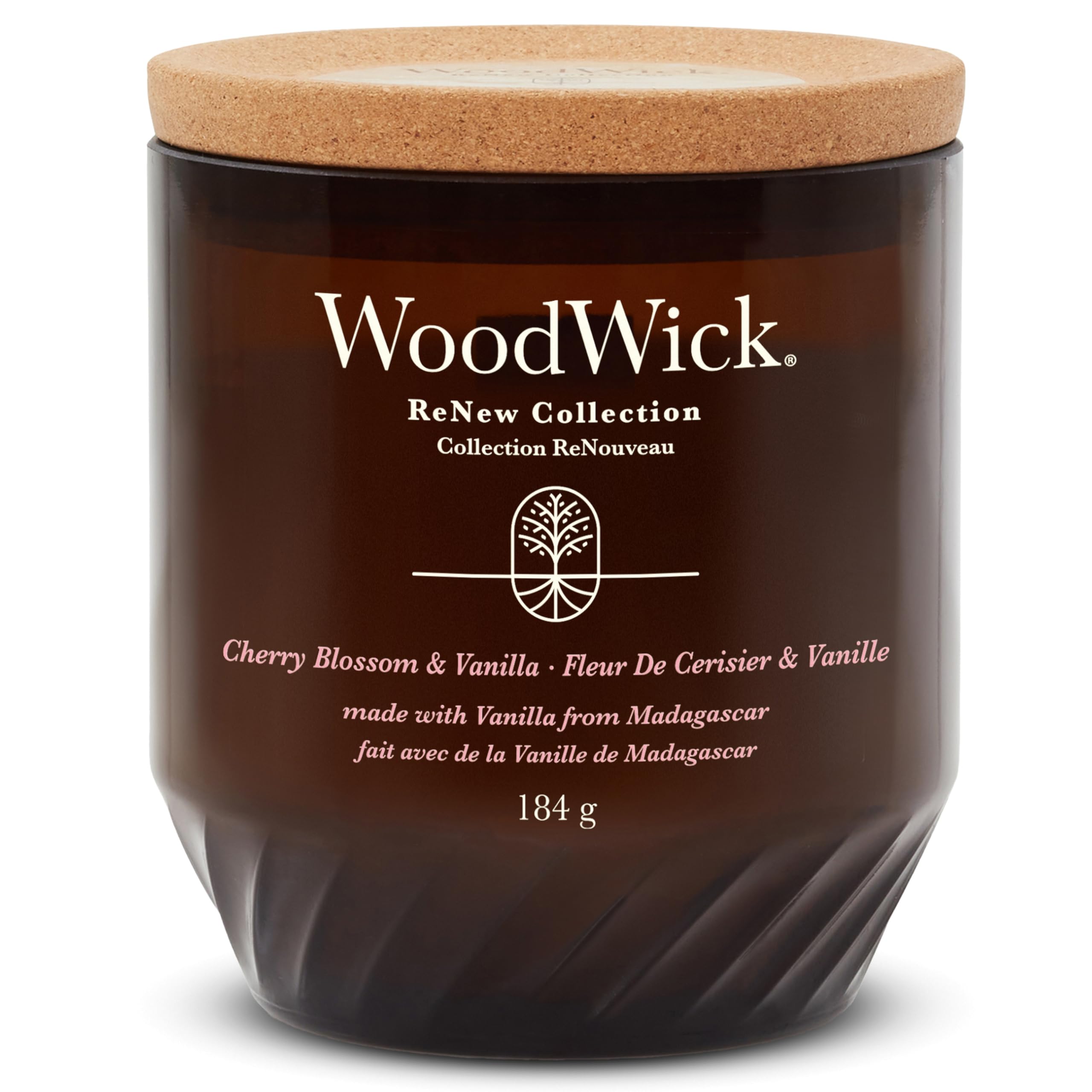 WoodWick Renew Scented Candle with Crackling Wick | Cherry Blossom & Vanilla Medium Candle | Plant Based Soy Coconut Wax Blend | Made with Recycled Materials | Perfect Gifts for Women