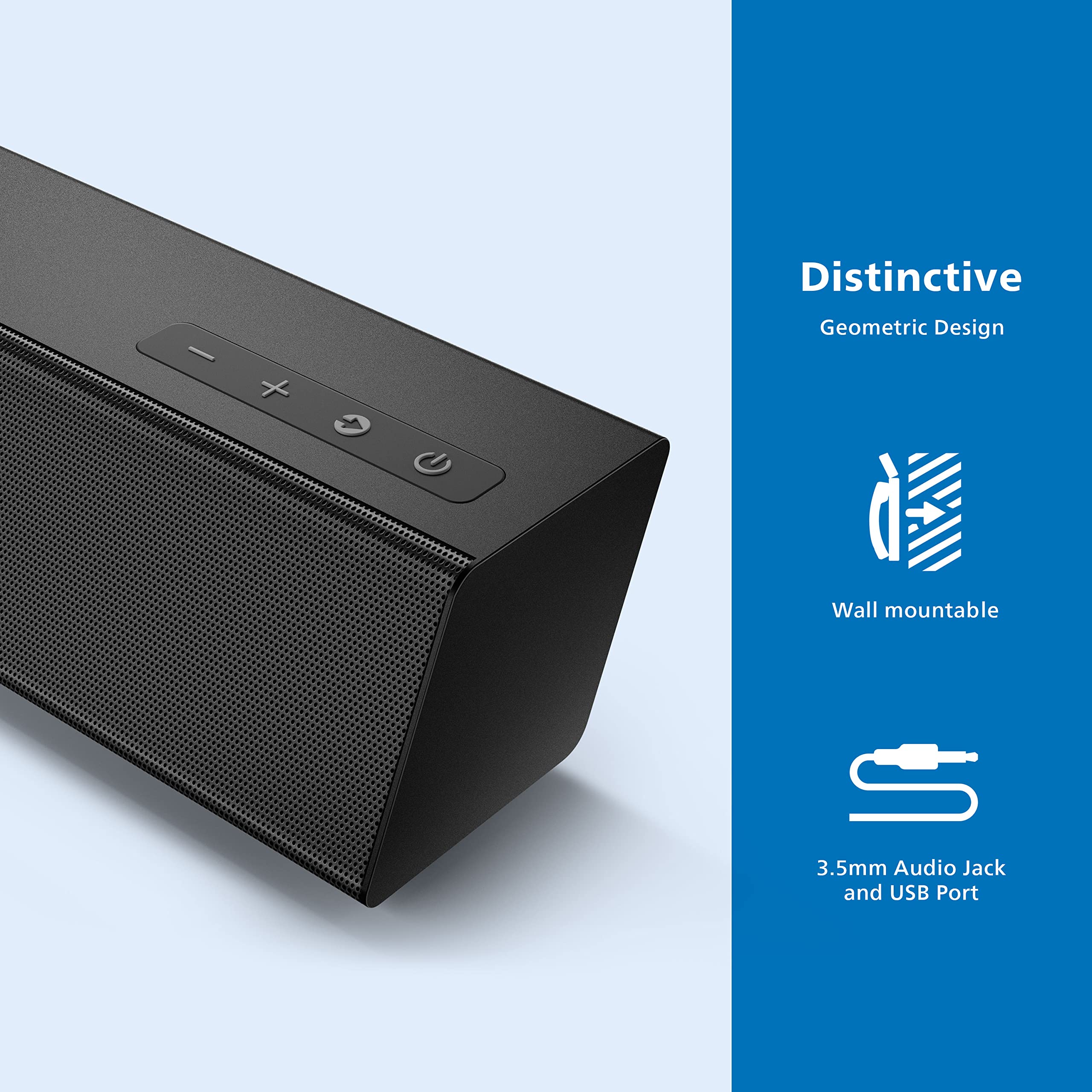 PHILIPS B5306 2.1-Channel Soundbar with Wireless Subwoofer & Roku TV Ready, Black