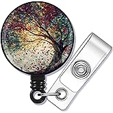 Watercolor Tree Badge Reel,Retractable Name Card Badge Holder with Alligator Clip, Medical MD RN Nurse Badge ID,Office Employee Name Badge, Badge Holder, Black