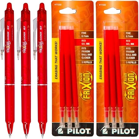 Amazon パイロット フリクションクリッカーノック式ゲルインクペン 消せる 細字0 7 Mm レッドインク 3本 ボーナス替え芯2パック ジェルインクボールペン 文房具 オフィス用品
