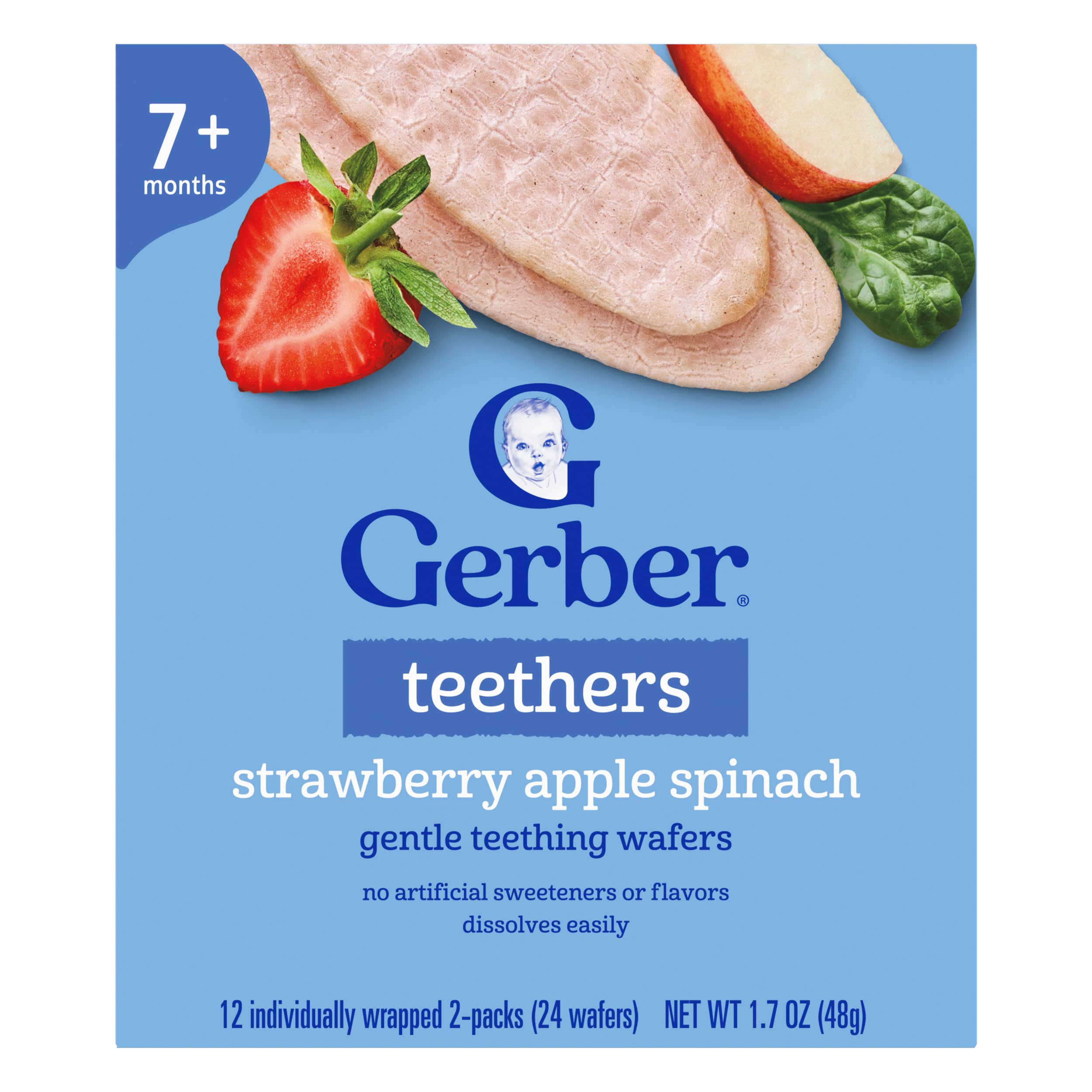 Gerber Teethers, Strawberry Apple Spinach Gentle Teething Wafers, Baby Teething Snacks, 6PK