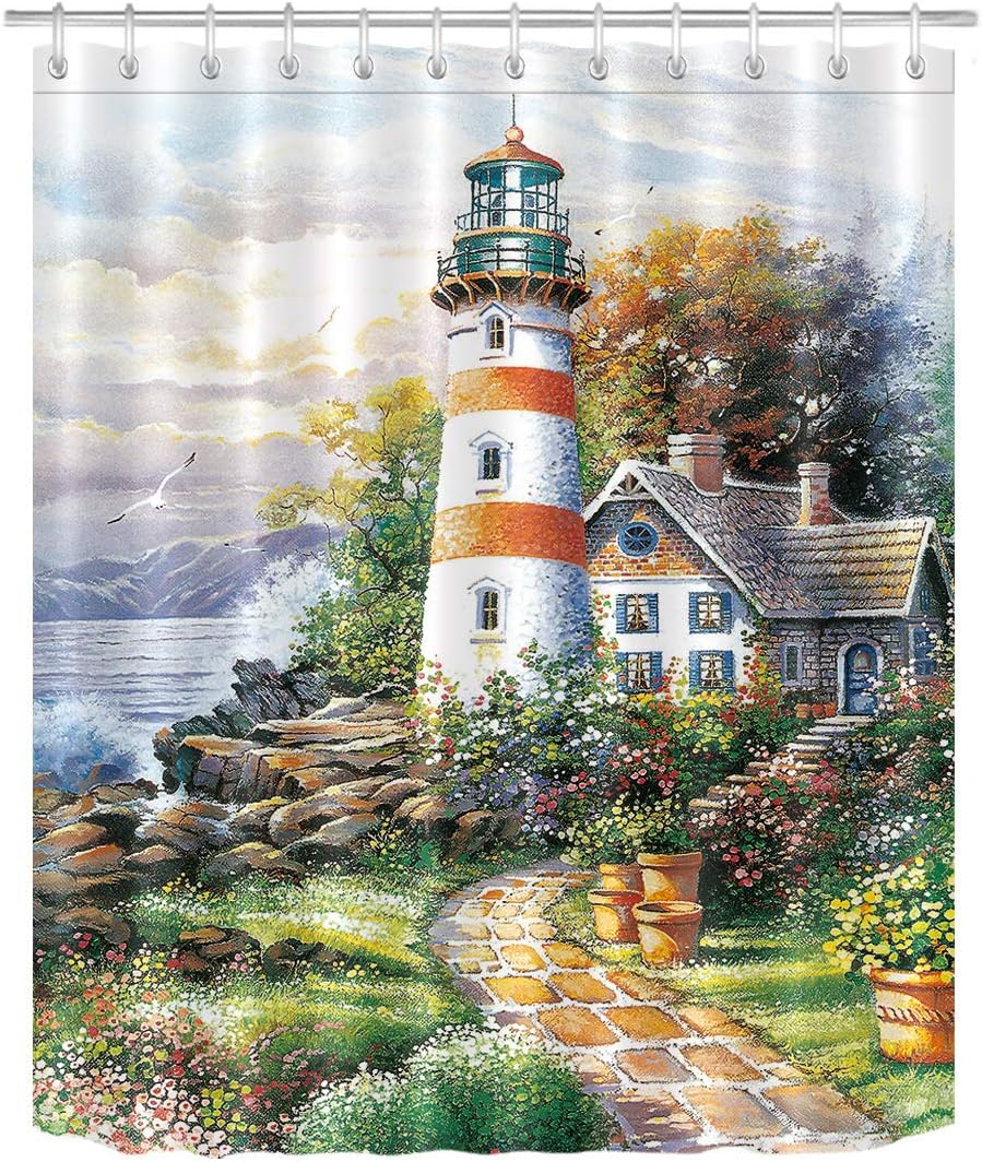 Amazon Com Lb Vintage Seaside Coastal Lighthouse Painting Print
