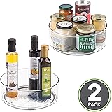 mDesign Lazy Susan Turntable Food Storage Container for Cabinets, Pantry, Refrigerator, Countertops, BPA Free - Spinning Organizer for Spices, Condiments, Baking Supplies - 9" Round, Pack of 2, Clear