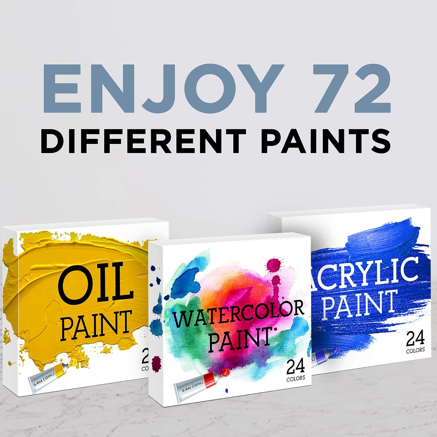 Jumbl Deluxe 131-Piece Painting Kit, Professional Artistic Set w/ 72 Oil, Acrylic & Watercolor Paints, Color Wheel & Palette, Wooden Desk & Standing Easel, 8 Canvases, 4 Sketch Books & 4 Brush Sets