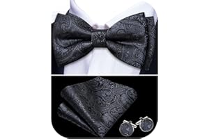 Barry.Wang Paisley Striped Bow Tie for Men Silk Pre-Tied Bowtie Pocket Square Cufflinks Set Formal Wedding Party Prom