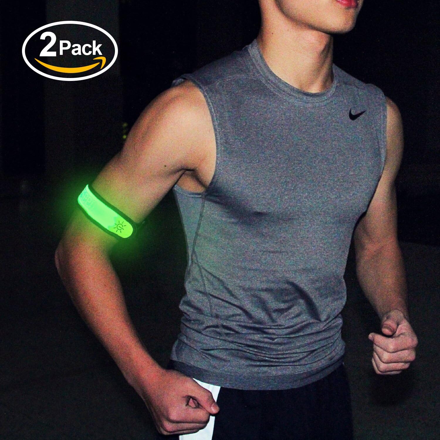 Pack of 2pcs- LED Sports Saftey Flashing Reflective Armband with High Visibility Light up Glow in The Dark Bracelet for Cycling, Jogging, Walking and Running (Green): Sports & Outdoors