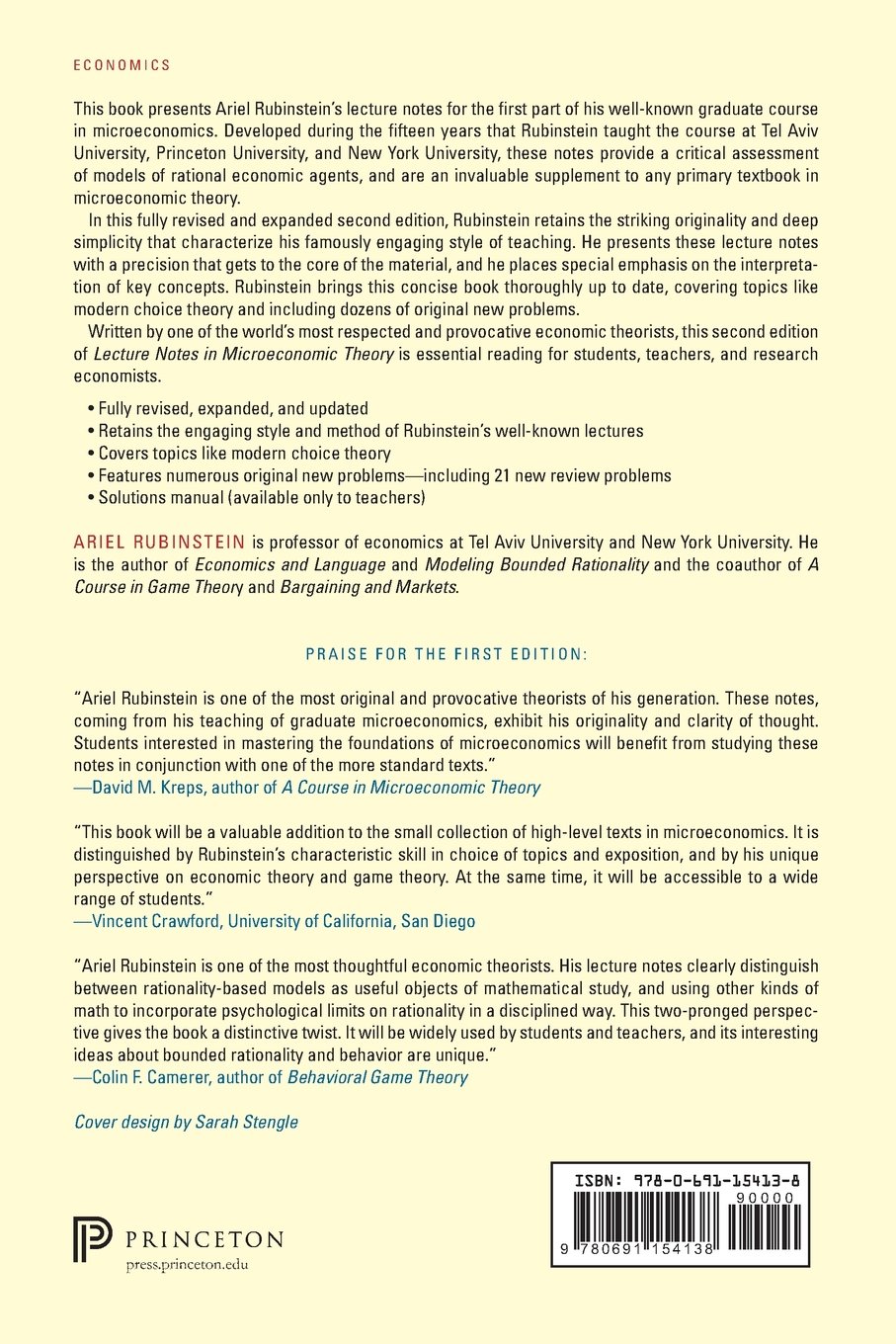 Lecture Notes in Microeconomic Theory: The Economic Agent, Second Edition:  Amazon.co.uk: Ariel Rubinstein: 9780691154138: Books