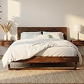 FLEXISPOT Hako Queen Solid Acacia Wood Platform Bed Frame with Storage Headboard, 1100 lbs Heavy Duty, Tool-Free Quick Assembly, FSC Certified, Sherwin-Williams Finish, Walnut Brown, 10-Year Warranty