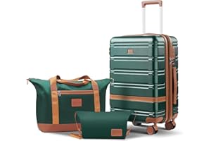 NEISIA carry on Luggage Sets,20 Inch Expandable with TSA Lock Carry-on suitcases with spinner wheels,Hard Shell Travel Luggage airline approved (Dark Green, 3 Piece Sets (20/DB/TB))