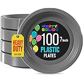 Party Solids Silver Plastic Plates For Party 7" Silver Disposable Plates Heavy Duty 100 Pcs Plastic Dinnerware Sets Heavy Duty 350 GSM Disposable Dinnerware Set