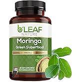 B’Leaf Nature 100% Pure Organic Moringa Oleifera Leaf Powder Capsules I Immune Support I 1000mg per serving I Gluten-Free Non-GMO I Superfood w/ Essential Vitamins & Amino Acids I 180 Veggie Capsules