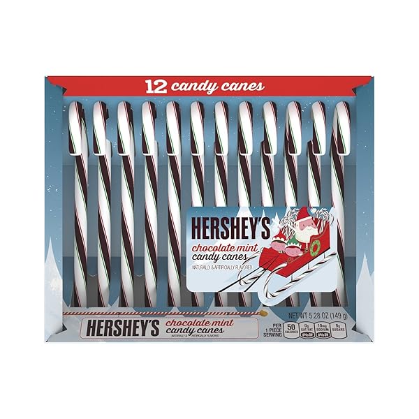 HERSHEY’S HOLIDAY CANDY CANES, MINT CHOCOLATE, 12 COUNT, 5.28 OUNCE