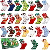 Cooraby 24 Pairs Women Christmas Socks Warm Cotton Crew Xmas Socks for Girls Women Christmas Gifts