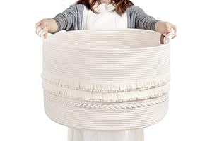 CherryNow Large White Woven Storage Basket, Boho Decorative Basket for Home Decor, Towel baskets for Bathroom, Bedroom, Living room, Baby Nursery Baskets for Clothes, Toys, Blankets, 22 x 14 inches