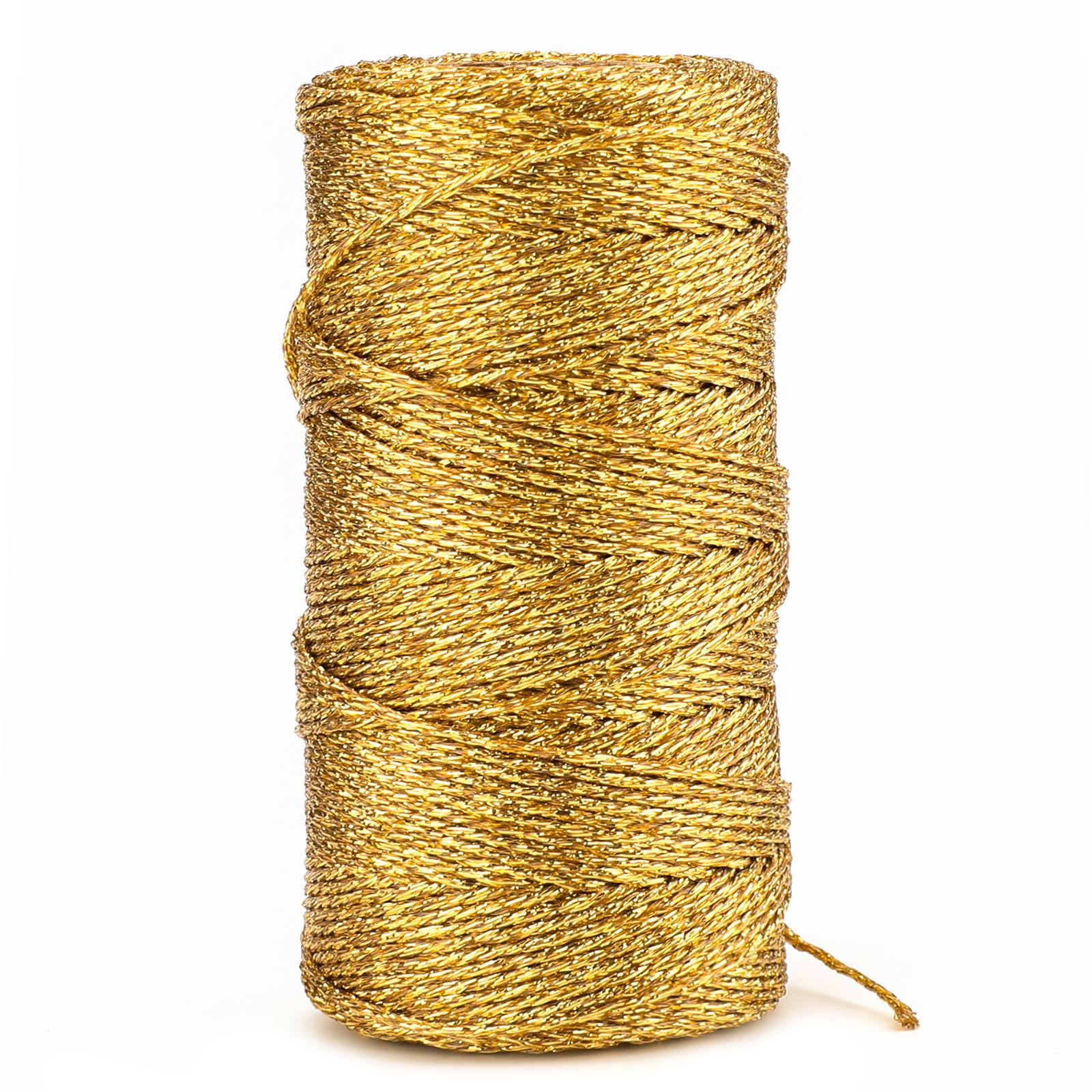 KINGLAK Christmas Twine, 100m 1.5mm Gold String for Baubles, Sparkly Gold Twine Thread, Metallic Cord Glitter Xmas String for Crafts, Hanging Christmas Tree Decorations