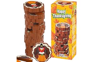 ERTIUANIO 45 Pcs Thanksgiving Jenga Game, Wooden Blocks Stacking Game for Kids Adults, Tumbling Tower Game, Thanksgiving Games Gifts for Family Reunion Fall Party Classroom Activities Supplies