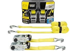 SmartStraps 14’ Ratchet Straps, 2 Pack –5,000lbs Break Strength, 1,667lbs Safe Work Load –Commercial Tie Down Straps for Heavy Duty Cargo, Haul Equipment and Vehicles