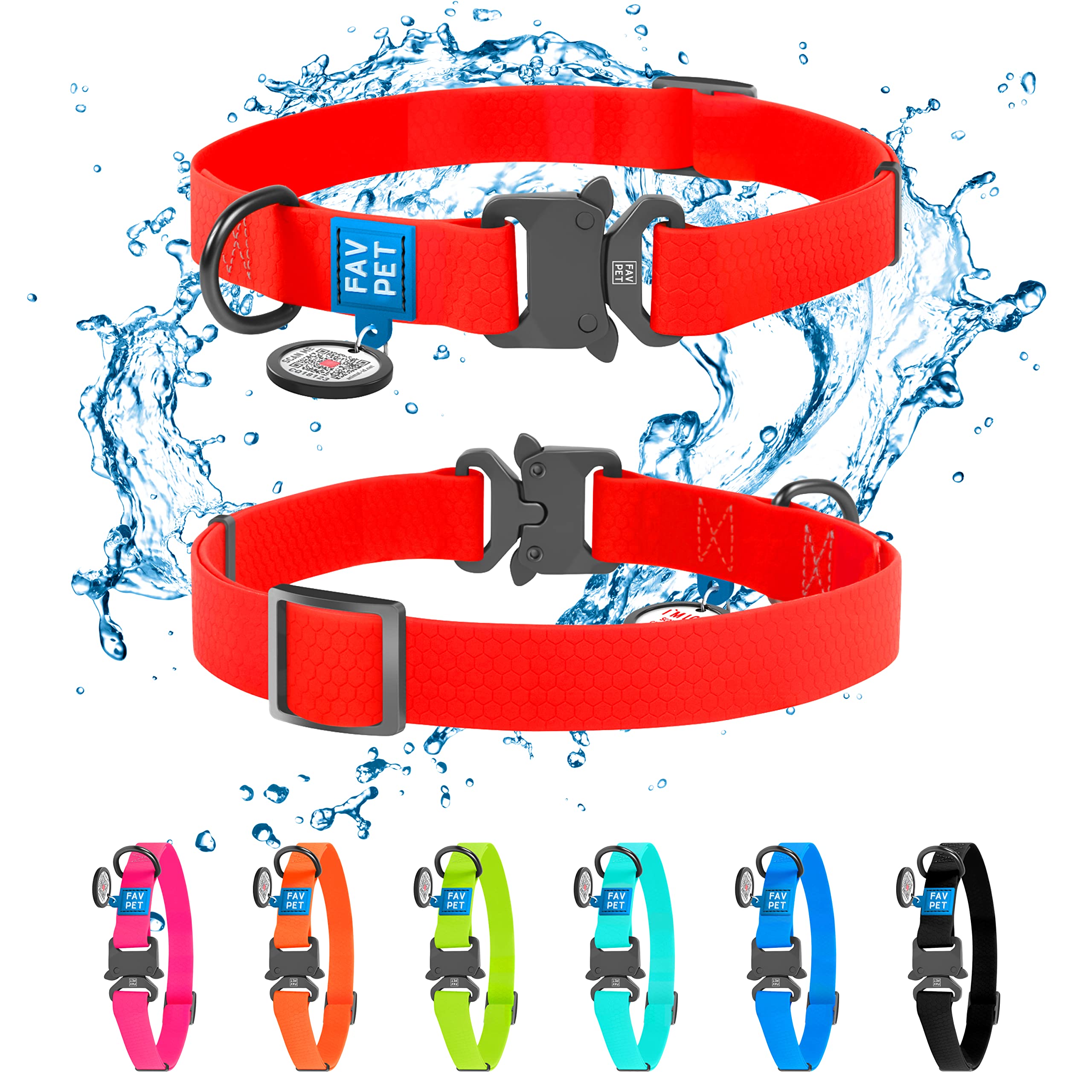 FAVPET Biothane Dog Collar with ID Tag QR, Waterproof Dog Collar with Metal Buckle, Adjustable Dog Collar Large Dogs, Soft Dog Collar Medium, Dog Collar Small Dog, Coloured Puppy Collars (S, Red)