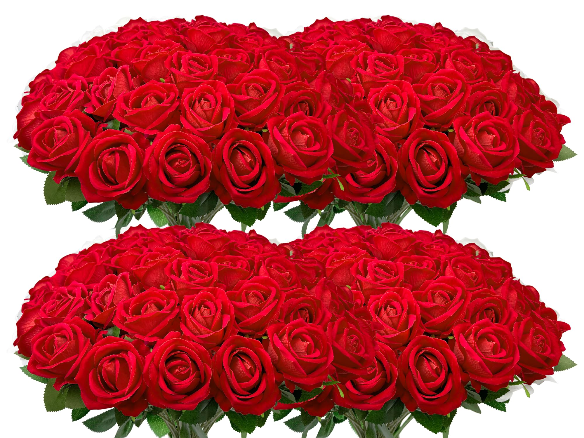 Photo 1 of Wondrus Bulk Artificial Flowers 100 PCS, Fake Velvet Silk Red Roses with Long Stems Realistic Bouquet for Wedding Centerpieces, Faux Arrangement for Home Table Decor