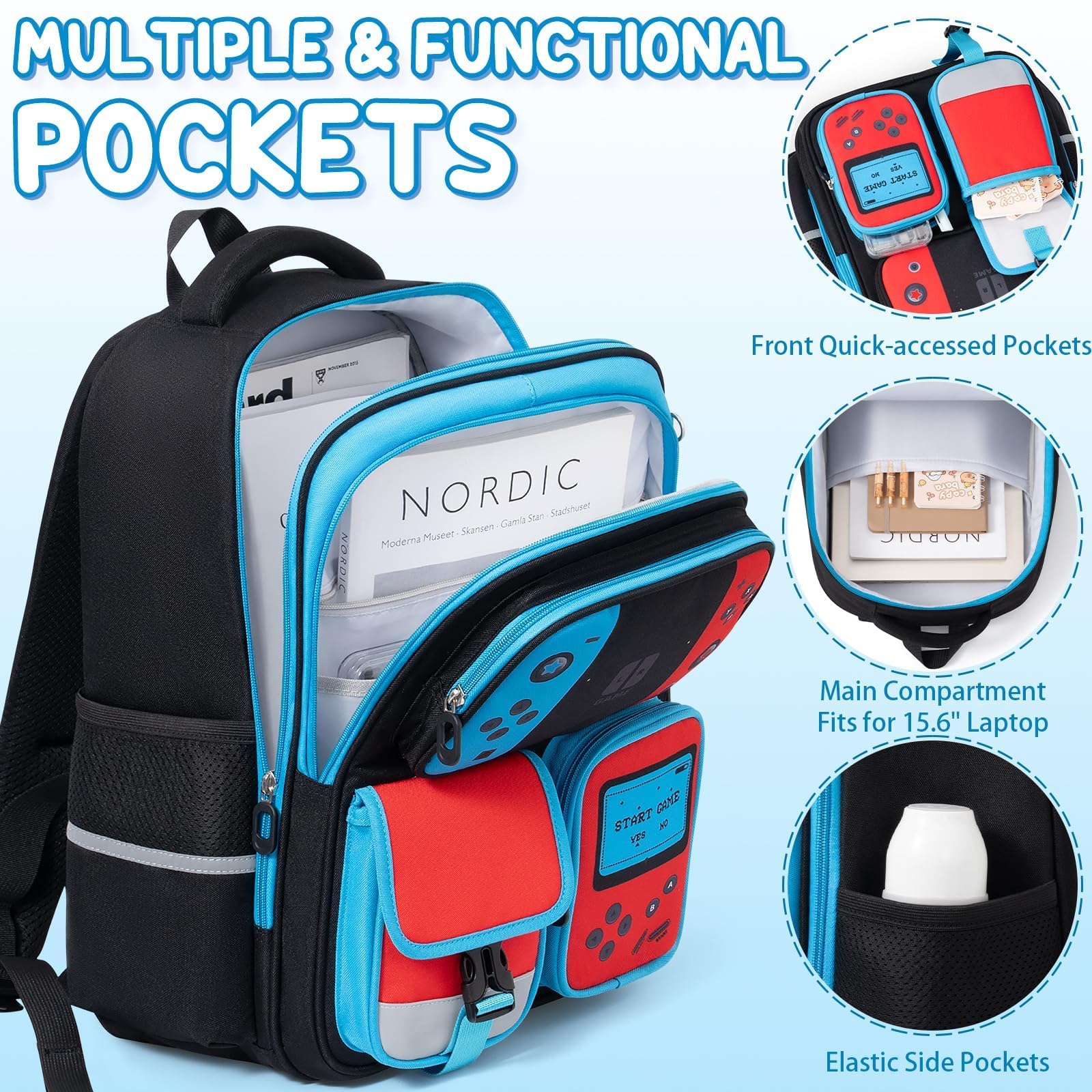 Fimibuke Kids Backpack for School Boys, 3 PCS Gamer Teen Boys Backpack with Lunch Box & Pencil Case, Gaming Bookbag for Kid Children Student Kindergarten Elementary Middle High School Travel Backpacks