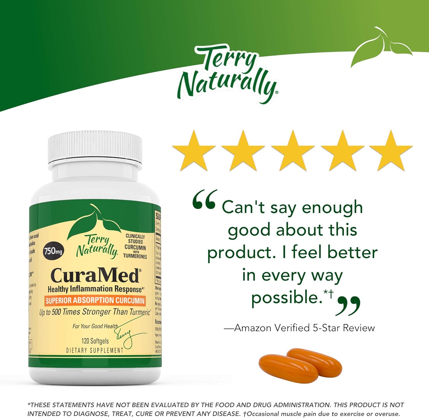 Terry Naturally CuraMed 750 mg - 120 Softgels - Superior Absorption BCM-95 Curcumin Supplement, Promotes Healthy Inflammation Response - Non-GMO, Gluten-Free, Halal - 120 Servings: Health & Personal Care