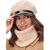 Newsboy Hat with Scarf for Women - Angora Wool Chauffeur Hat with Tube - Knit Paperboy Cap with Brim
