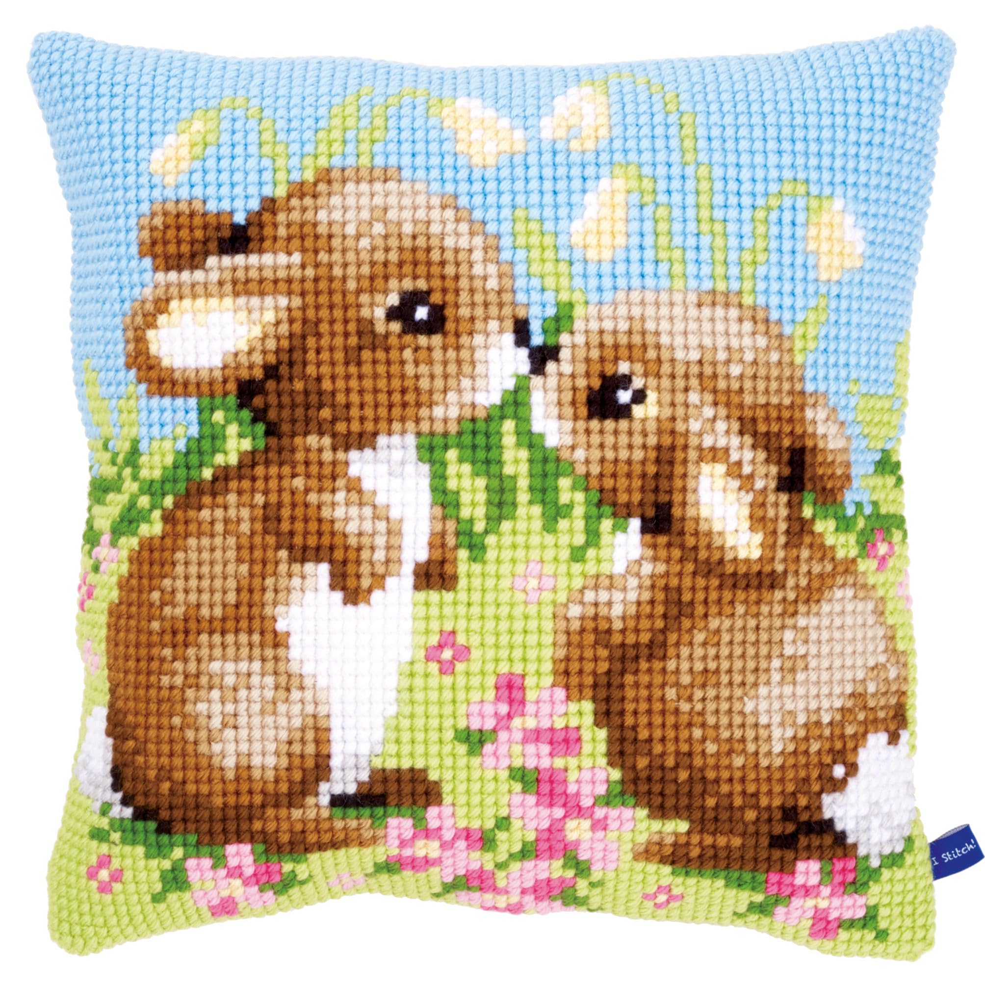 Vervaco Little Rabbits Cross Stitch Cushion, Multi-Colour