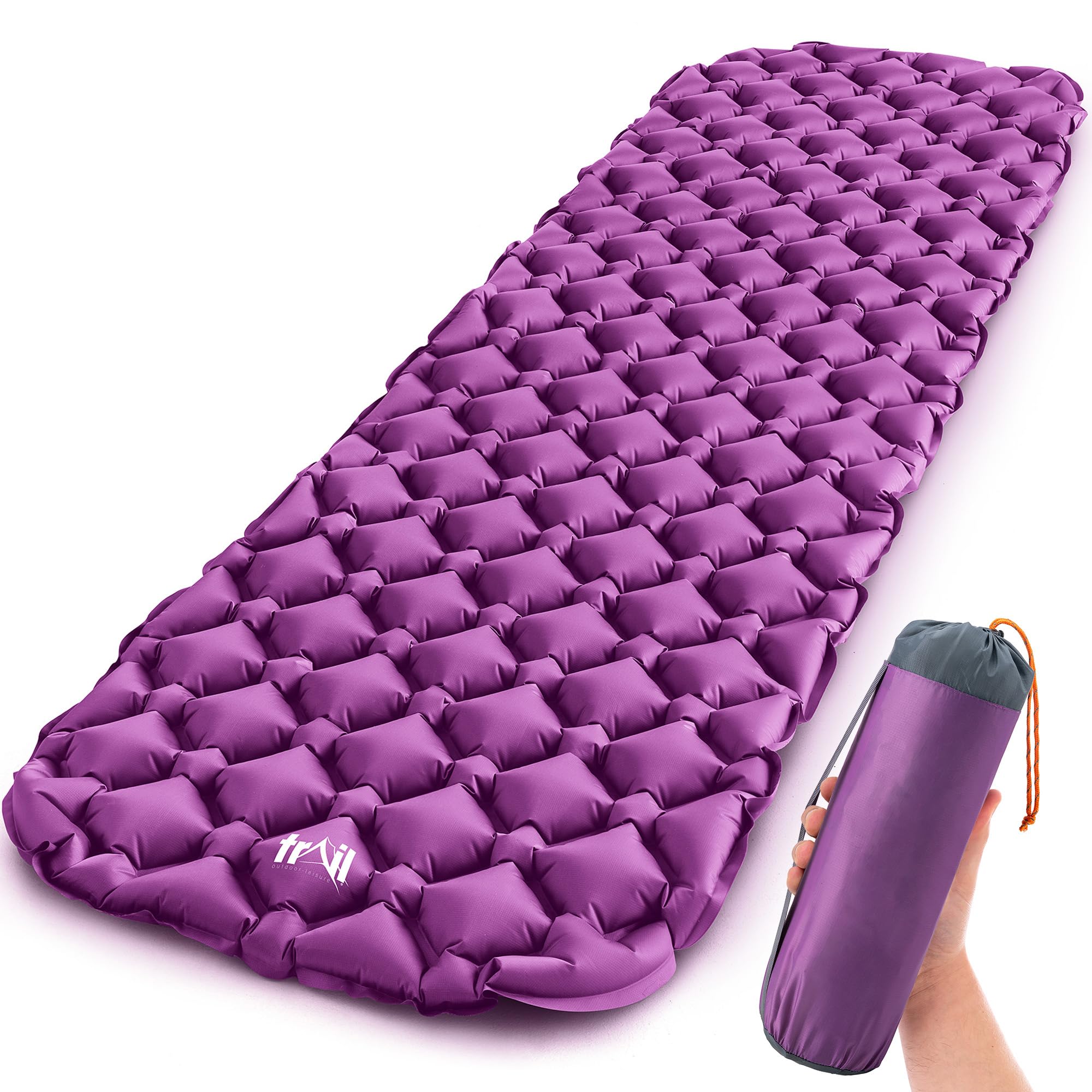 Lightweight Sleeping Mat, Ultra Light Inflatable Camping Pad, Outdoor Hiking Backpacking Festival Air Mattress, Waterproof TPU, 190cm x 56cm x 5.5cm, 520g (Purple)