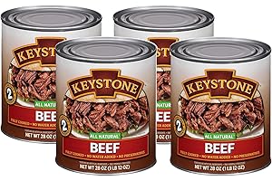 Keystone Meats All Natural Heat and Serve Canned Beef 28 Oz Fully Cooked Canned Meat Long Shelf Life Emergency Survival Canned Food Ready to Eat No Preservatives Gluten Free Made in USA Pack of 4