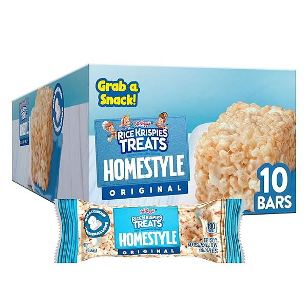 RICE KRISPIES TREATS HOMESTYLE CRISPY MARSHMALLOW SQUARES, KIDS SNACKS, LUNCH SNACKS, ORIGINAL, 16.2OZ BOX (10 BARS)