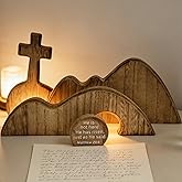 FESTGLOX Wooden Empty Tomb Set with Cross, Empty Tomb Easter Scene for Christian Decoration, Wooden Easter Resurrection Scene