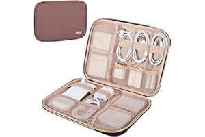NISHEL Travel Cord Organizer Case,Tech Electronic Case, Travel Essentials for Charger, Cable, Phone, Hard Drive, USB, SD Card, Rosewood-Pink