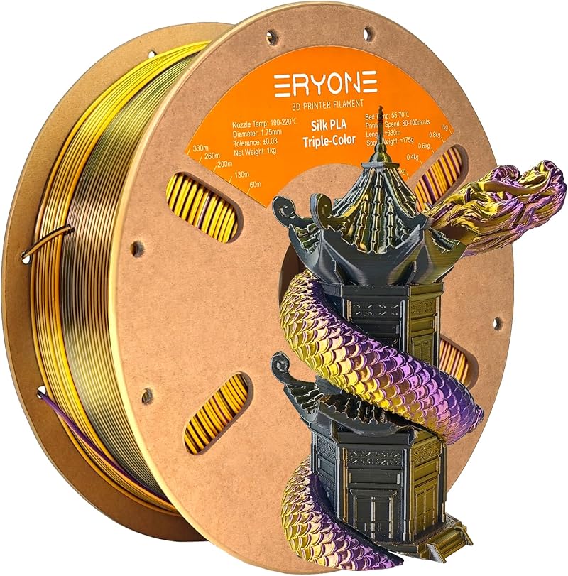 ERYONE Silk Tri-Color PLA Filament 1kg Coextrusion 3-Color Silk Gold Purple
