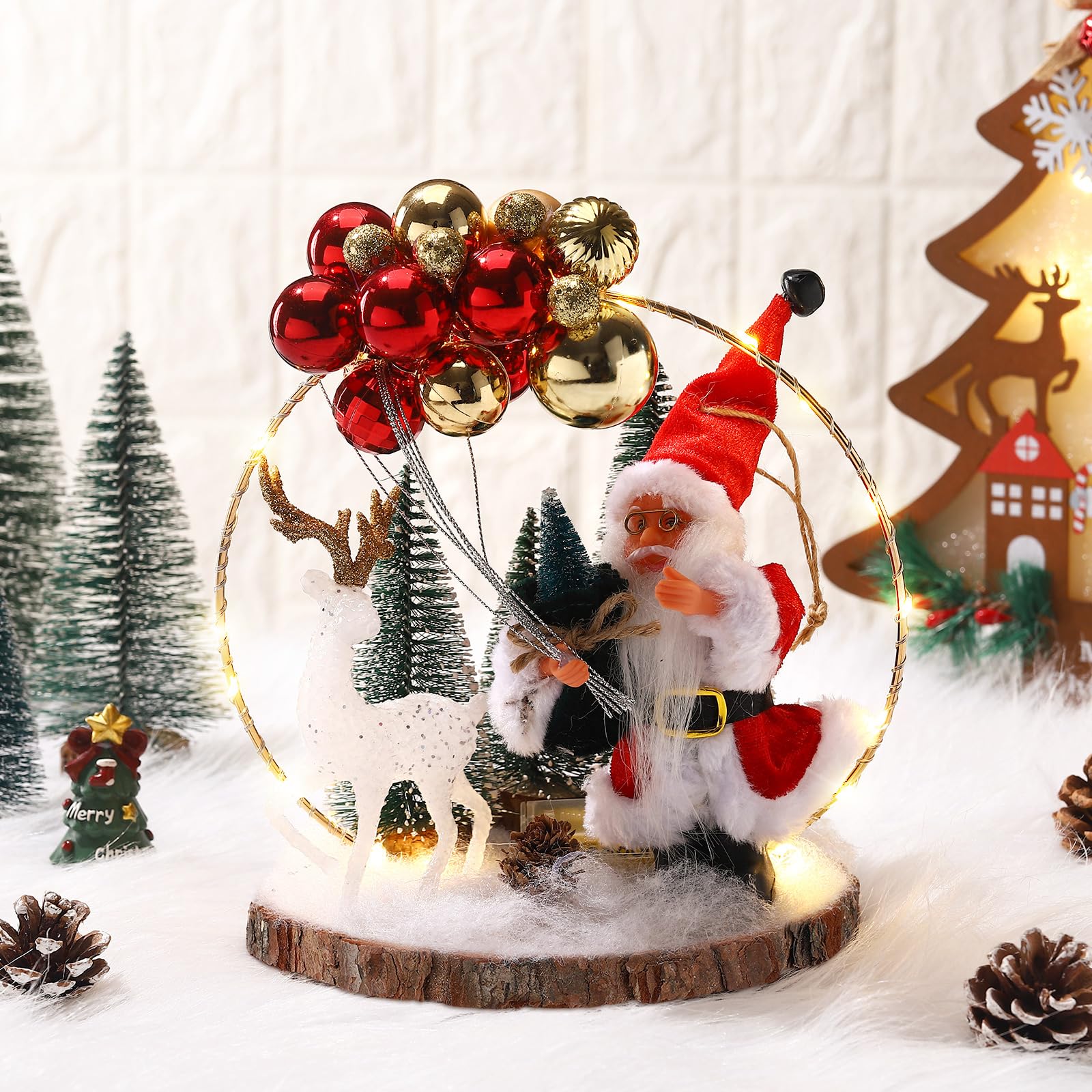 Photo 1 of Cinnvoice Christmas Tabletop Decoration 9.45" Wooden Lighted Christmas Decoration Indoor Santa Claus Table Centerpieces Battery Operated Christmas Home Table Decorations for Holiday Party Gifts