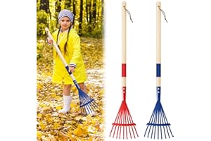 Suclain 2 Pcs Kids Rake with Hardwood Handle Small Child Size Multicolor 28'' Mini Rake for Leaves Lightweight for Children Garden Leaf Yard Tools Gifts