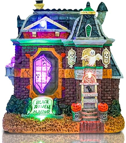 Glitzhome 11"H Lighted Resin Table Village Decor, Halloween Haunted House Decor, Tabletop Decoration - View #7